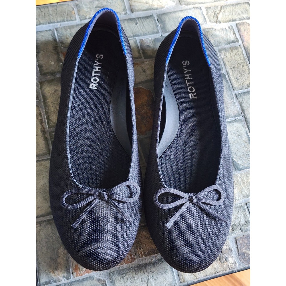 Rothy's The Bow Flat Black Solid Knit Ballet Shoes Women 7.5 181-001